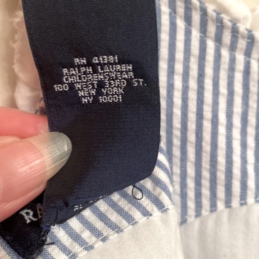 RALPH LAUREN Girls Sleeveless Seersucker Baby Blue Fit and Flare Dress Size 4/4T